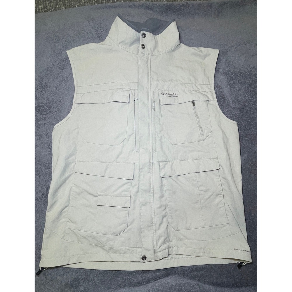 Columbia Titanium Vest Men XL Stone Gray Omni-Shade Multi-Pocket Utility Fishing